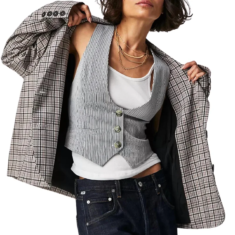Cali Plaid Blazer In Dust Combo Women's Navy Jacket
