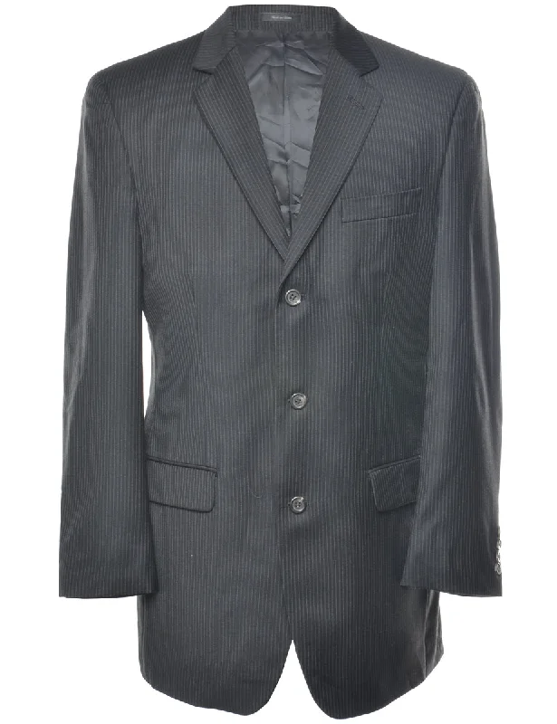 Chaps Pinstriped Black Blazer - M Women's Handmade Blazer