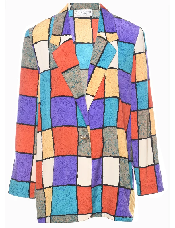 Checked 1980s Multi-Colour Blazer - L Women's Unique Blazer