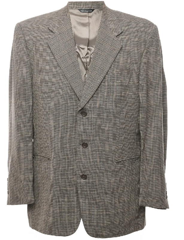 Checked Grey Classic Blazer - L Women's Trendy Jacket