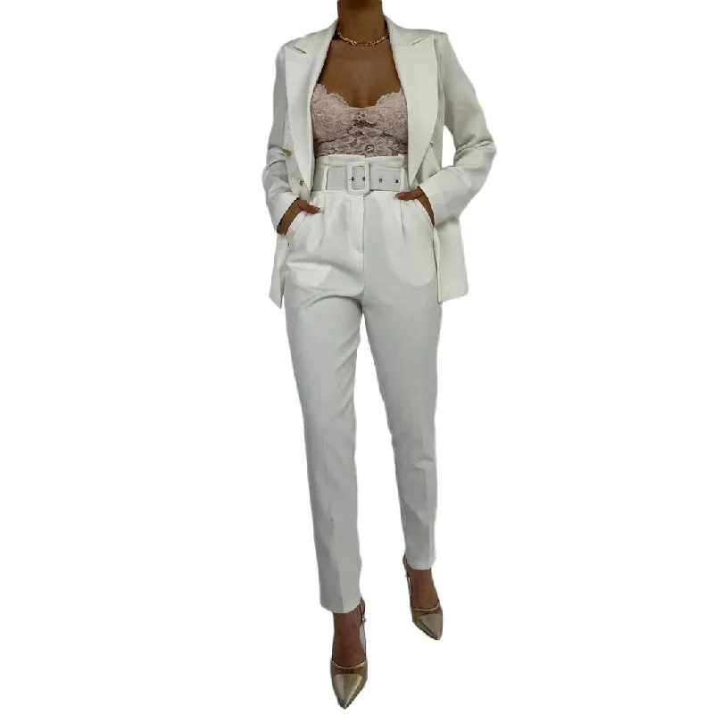 Cream White Women Suits Blazer Party Night Club Pants Suit Feme Tracksuit Outfits Two Pieces Women's Designer Suit