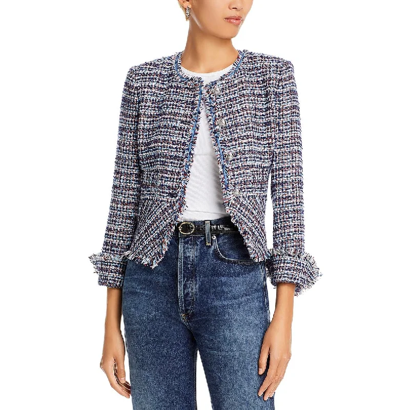 Elizabeth Womens Tweed Office Collarless Blazer Slim Fit Blazer