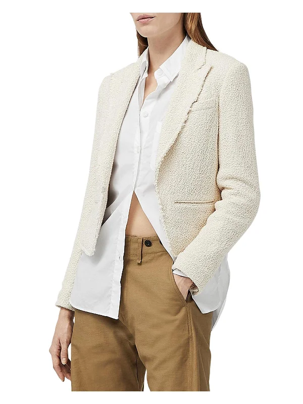 Elle Womens Cotton Tweed Cropped Open-Front Blazer Women's Premium Blazer