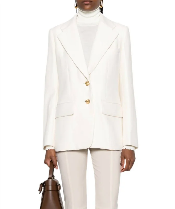 Embossed-Buttons Single Breasted Blazer In Coconut Milk Women's Unique Blazer