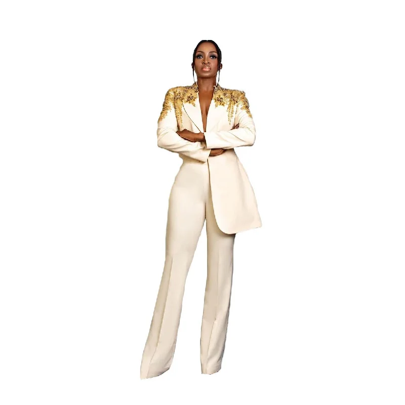 Golden Appliques Mother of the Bride Suits Women Formal Evening Party Work Plus Size Blazer Wear 2 Pieces Women's Classic Blazer Golden Appliques Mother of the Bride Suits Women Formal Evening Party Work Plus Size Blazer Wear 2 Pieces Women's Classic Blazer