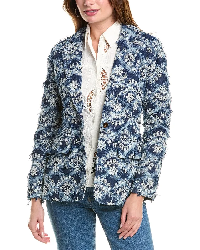 Gracia Floral Embroidered Denim Blazer Women's Vintage Jacket