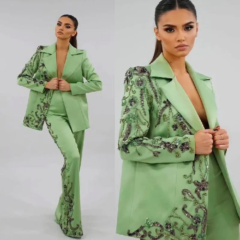 Hand Made Beads Women Blazer Suits Appliques Power Slim Fit Evening Party Formal Outfit Wedding Wear 2 Pieces Women's Classic Blazer Hand Made Beads Women Blazer Suits Appliques Power Slim Fit Evening Party Formal Outfit Wedding Wear 2 Pieces Women's Classic Blazer