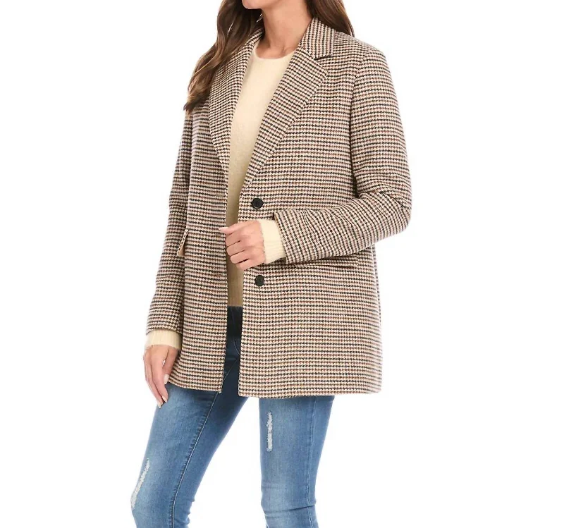 Houndstooth Blazer In Brown,black,cream Women's Advanced Suit