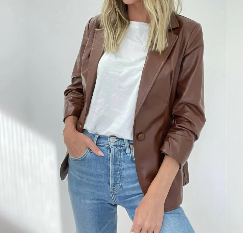 Kylie Faux Leather Blazer In Brown Women's Casual Suit