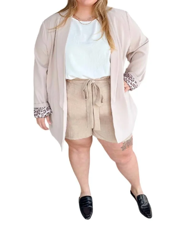 Lattie Leopard Lined Blazer In Beige Women's Denim Suit