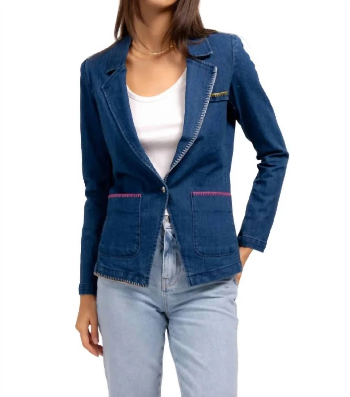 Mallory Whipstitch Denim Blazer In Blue Women's Classic Blazer