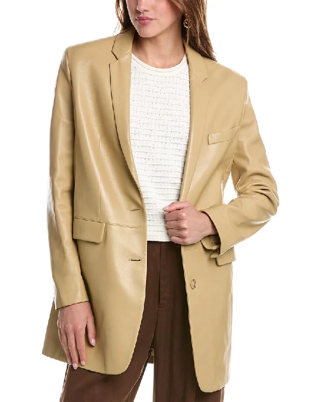 Michael Kors Collection Plonge Leather Boyfriend Blazer Spring Women's Coat
