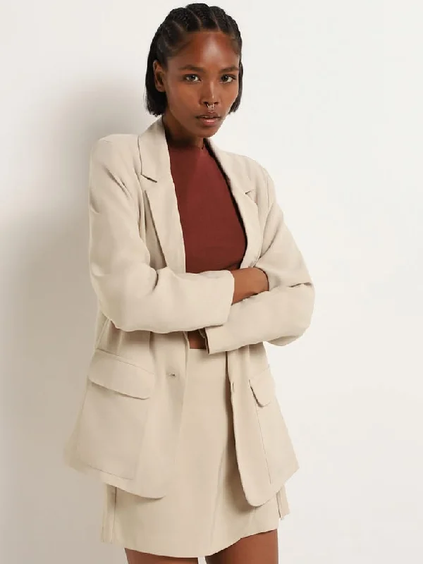 Nuon Solid Beige Blazer Women's Adventure Blazer