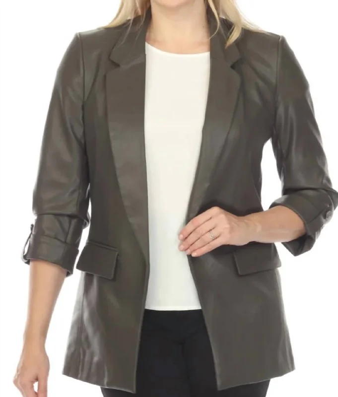 Open Front Blazer In Avocado Women's Short Blazer