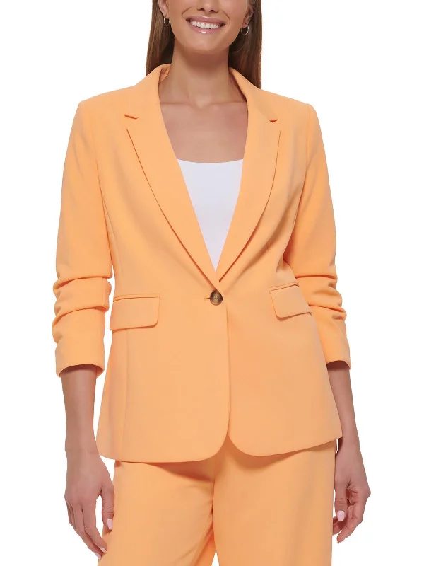 Petites Womens Ruched Crepe One-Button Blazer Women's Premium Blazer