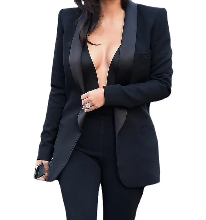 Plus Size Black Women Pants Suits Mother of the Bride Tuxedos Slim Fit Work Coat Blazer Office Lady 2 Pieces Women's Unique Blazer Plus Size Black Women Pants Suits Mother of the Bride Tuxedos Slim Fit Work Coat Blazer Office Lady 2 Pieces Women's Unique Blazer