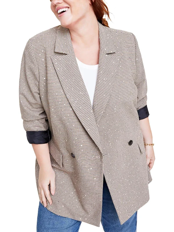 Plus Womens Sequined Plaid Double-Breasted Blazer Women's Custom Jacket