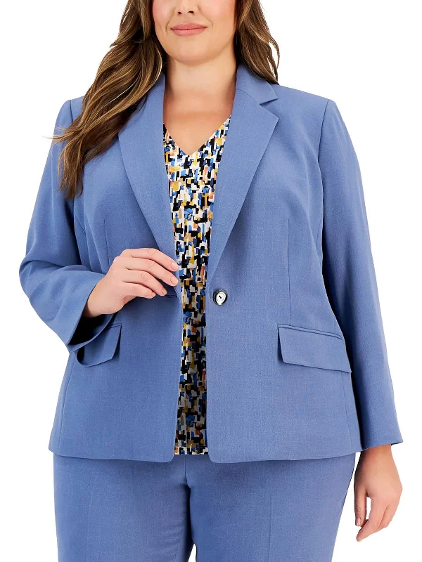 Plus Womens Solid Crepe One-Button Blazer Women's Elegant Suit