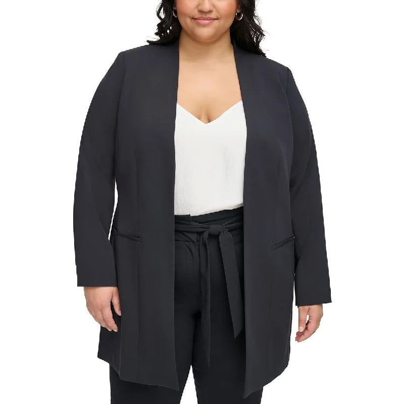 Plus Womens Suit Separate Office Open-Front Blazer Women's Navy Jacket