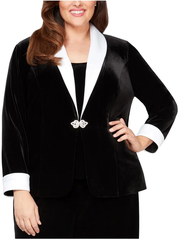 Plus Womens Velour Embellished One-Button Blazer Women's Casual Suit