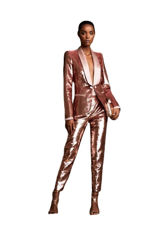 Rose Gold Sequins Women Suits 2 Pcs Sparkling Blazer Pants Designer Formal Party Prom Dress Custom Made Cstume Femme Winter Women's Blazer