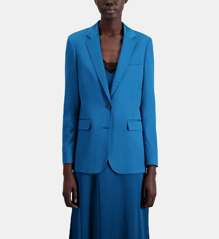 Satin Suit Blazer Women's Navy Jacket