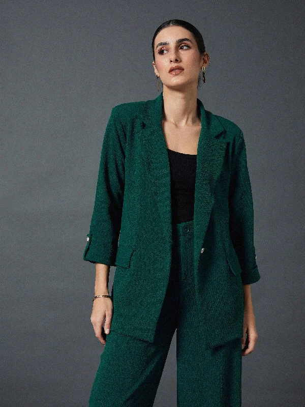 Women Emerald Green Front Button Blazer Women's Fashion Blazer