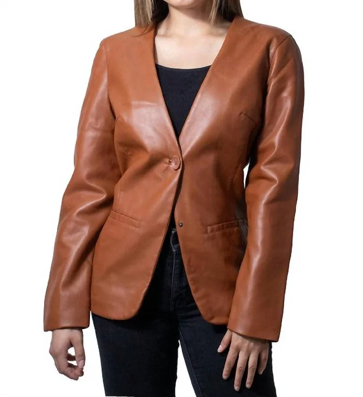 Single-Button V-Neck Blazer In Brown Women's Party Jacket