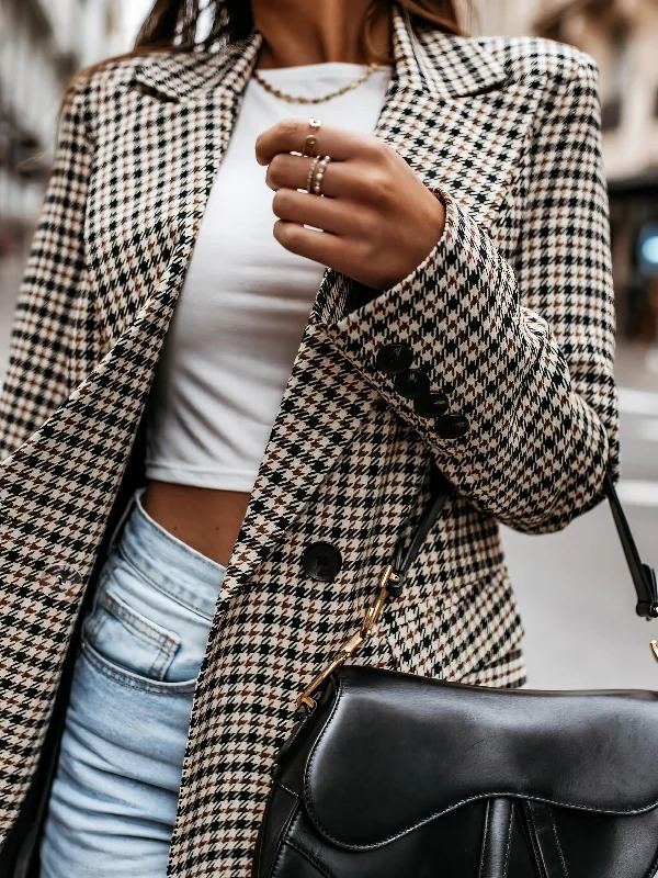Small Houndstooth Blazer Winter Women's Blazer