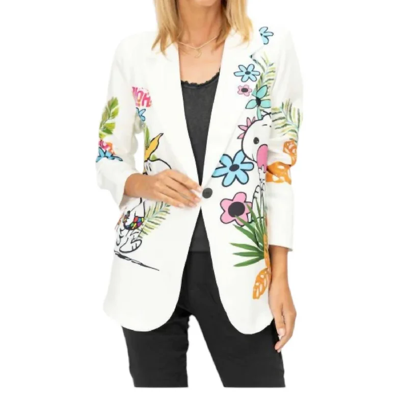 Snoopy In Hawaii Printed Blazer In White Women's Boutique Suit