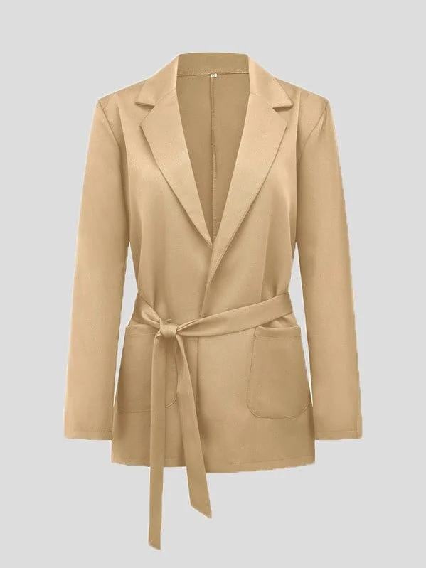 Solid Color Blazer with Pockets Women's Unique Blazer