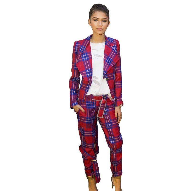 Celebrity Women's Blazer Red Coat Long Sleeve Casual Female Pants Suits Office Ladies Sets 2 Pcs Women's Simple Blazer
