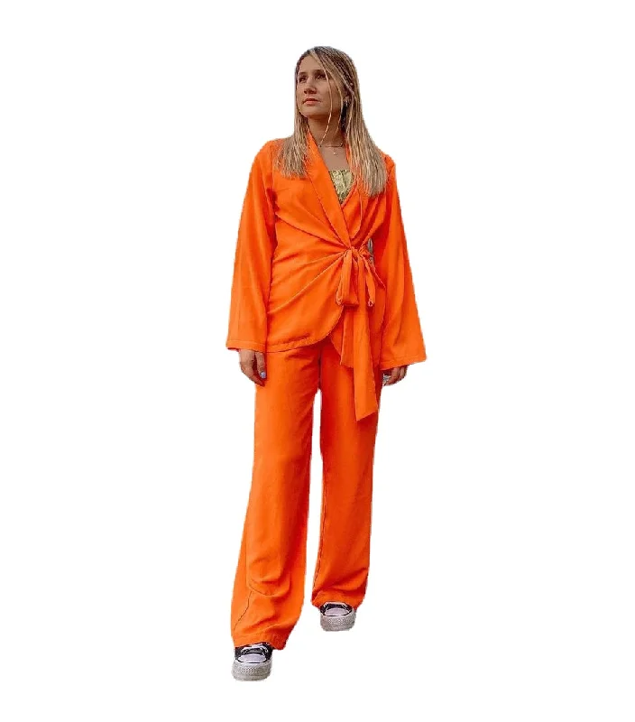 Summer Orange Linen Women Blazer Pant Suits Set Office Ladies Leisure Loose Business Custom Made Pants Formal Outfit 2 Pieces Women's Leather Blazer