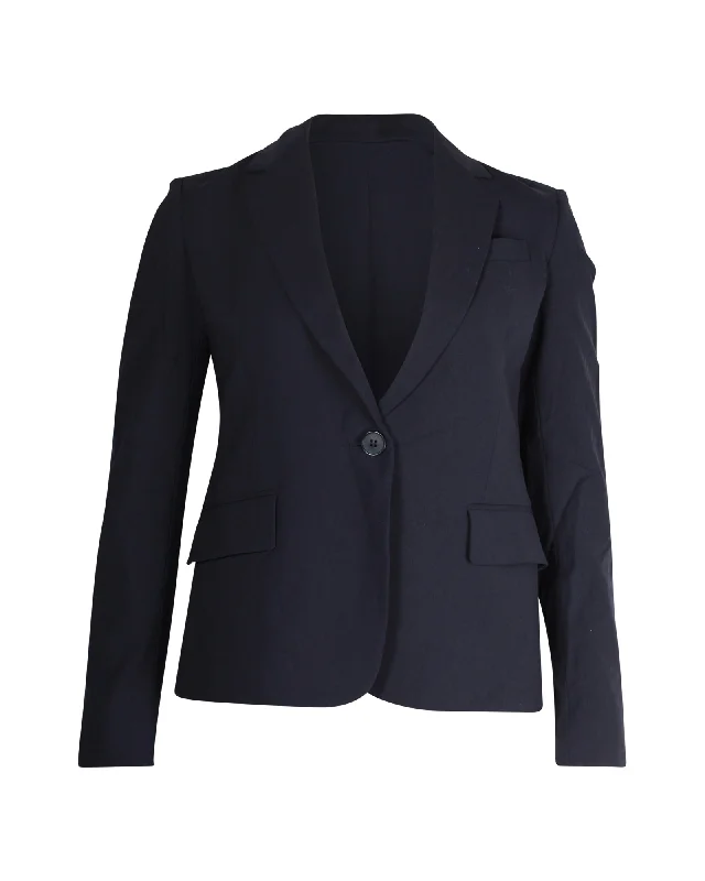 Theory Single-Breasted Blazer in Navy Blue Wool Silk Women's Blazer