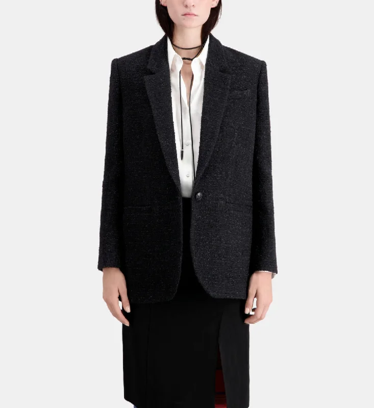 Tweed Blazer With Silver Details High-End Women's Suit