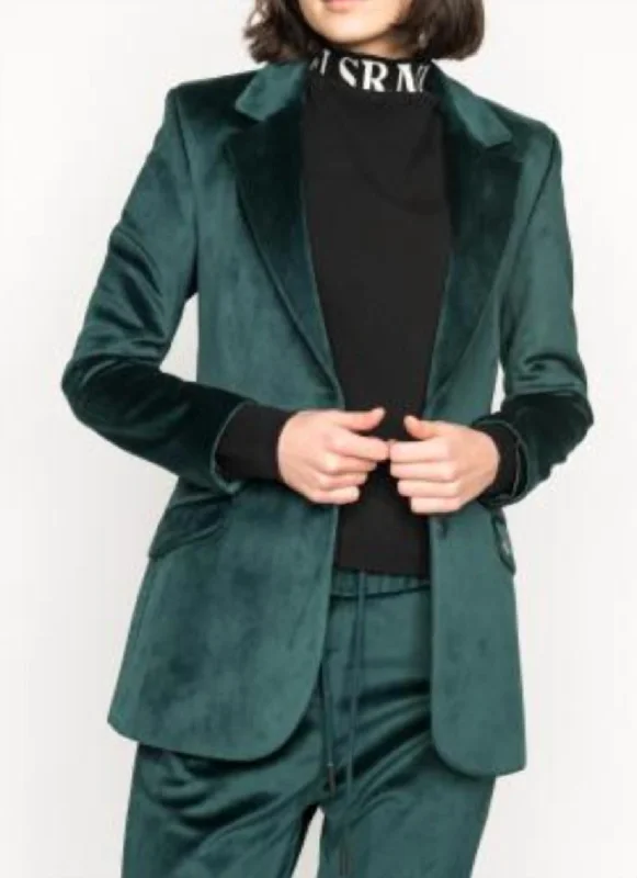 Velvet Blazer In Pine Green Women's Travel Jacket