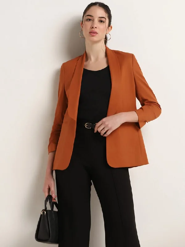 Wardrobe Rust Notched Lapel Blazer Summer Women's Jacket