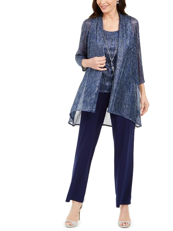 Womens 3PC Pants Open-Front Blazer Women's Simple Jacket