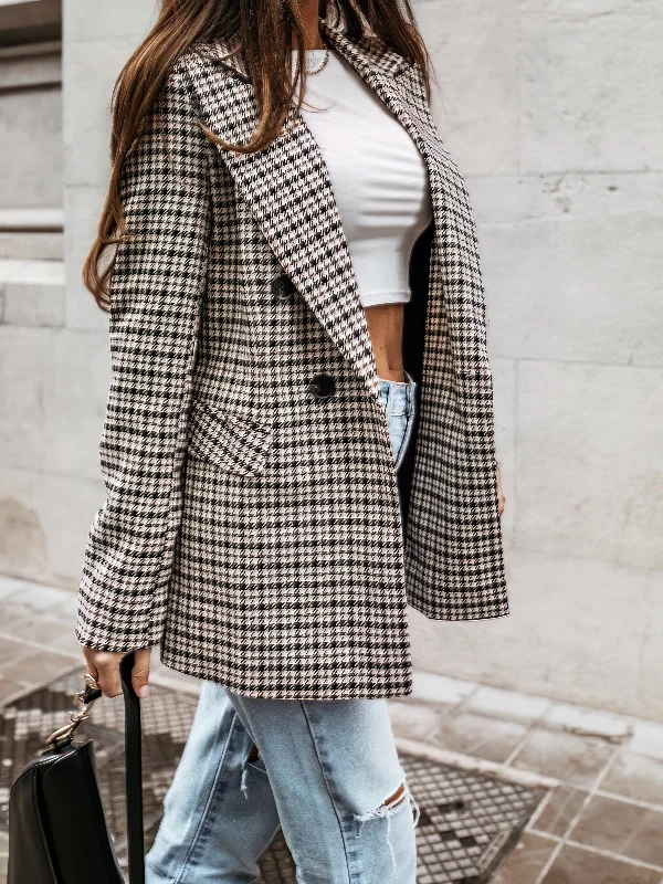 Women's Double-Breasted Houndstooth Blazer Women's Premium Blazer