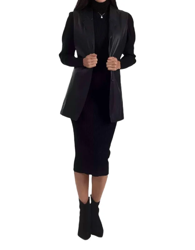 Women's Faux Leather Sleeveless Blazer In Black Women's Vacation Suit