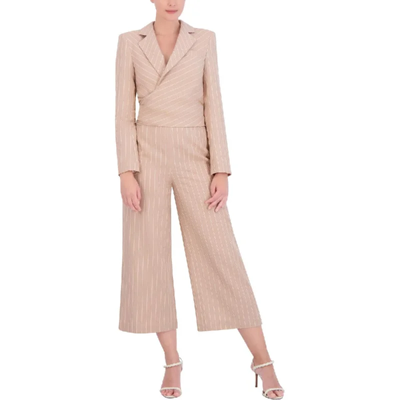 Womens Linen Blend Cropped Open-Front Blazer Fashion Women's Blazer