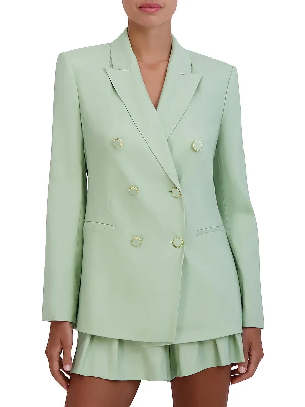 Womens Linen Blend Long Sleeve Double-Breasted Blazer Women's Print Jacket