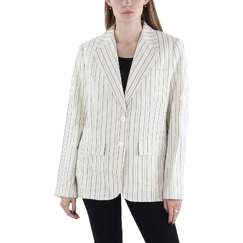 Womens Linen Blend Striped Two-Button Blazer Women's High-End Blazer