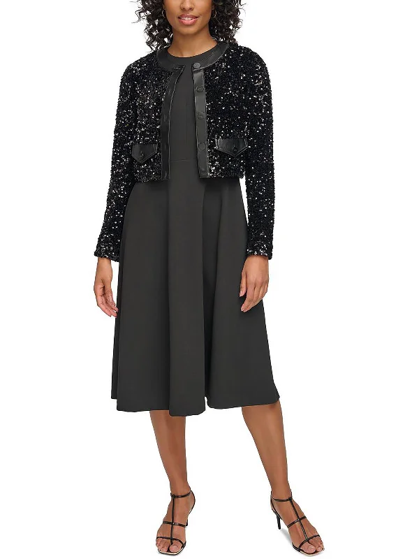 Womens Sequined Cropped Collarless Blazer Women's Unique Blazer