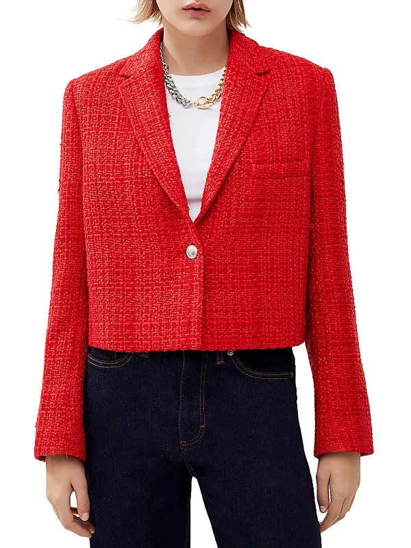 Womens Tweed Cropped One-Button Blazer Women's Premium Blazer