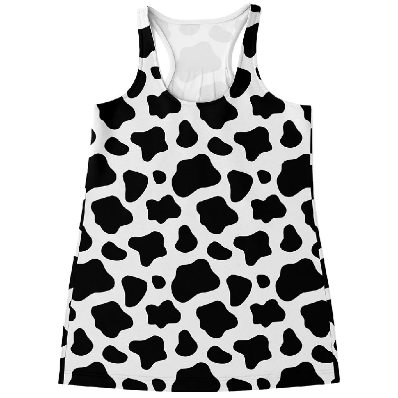 Black And White Cow Print Women's Racerback Tank Top