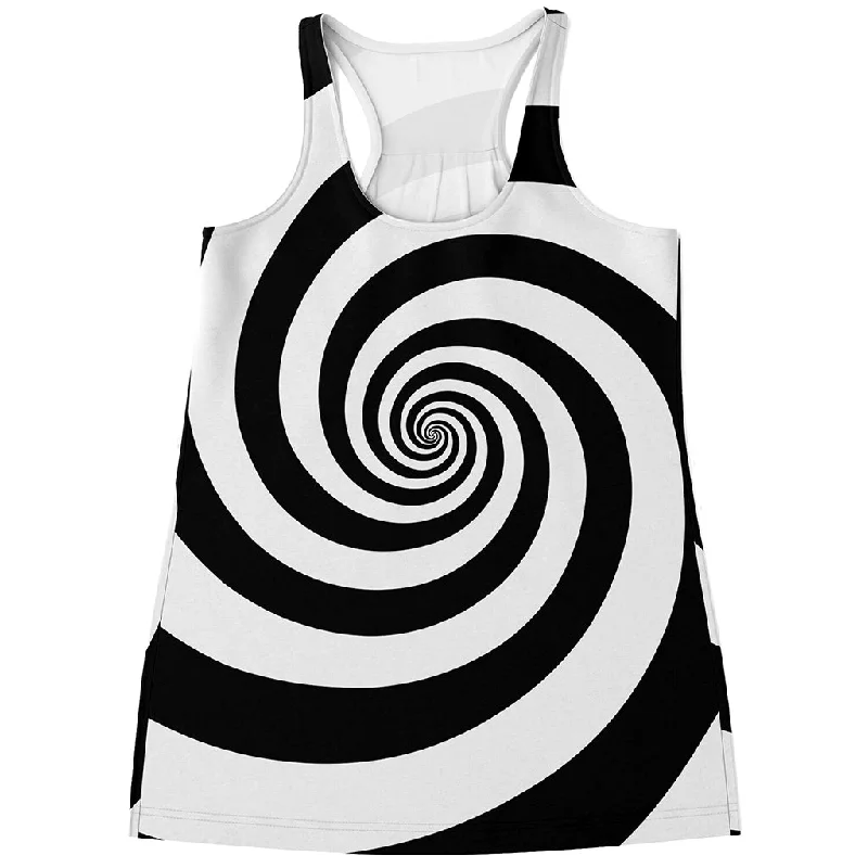 Black And White Spiral Illusion Print Women's Racerback Tank Top seamless tank top
