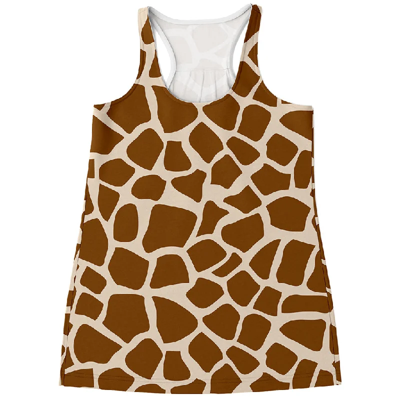 Brown Giraffe Pattern Print Women's Racerback Tank Top