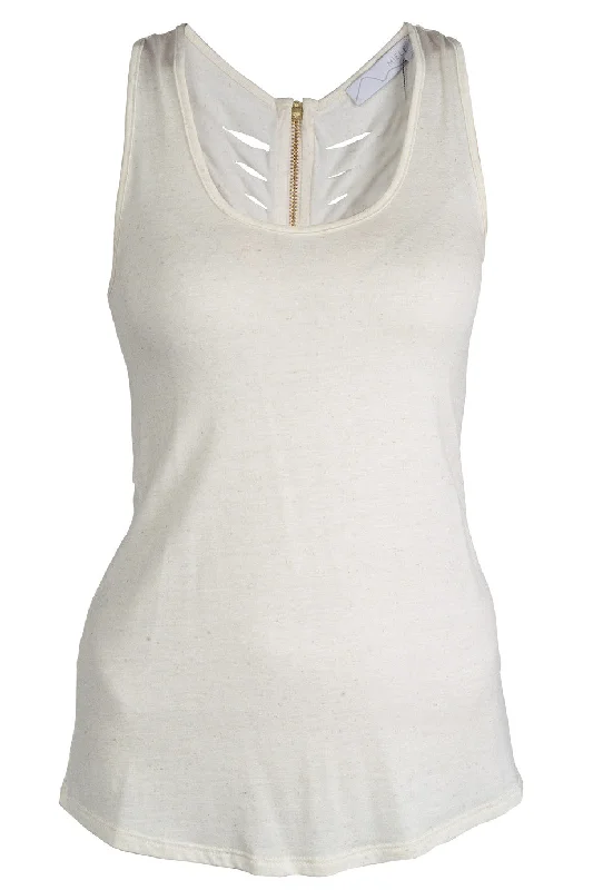 CARLOS MIELE SHREDDED Off White Tank Top one shoulder tank