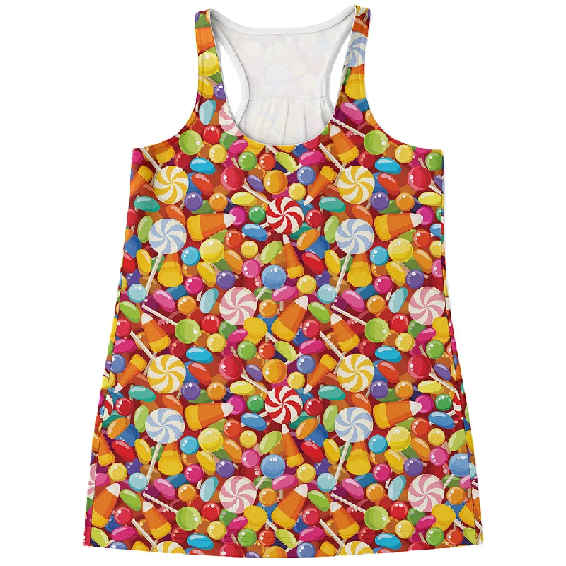 Colorful Candy Pattern Print Women's Racerback Tank Top athletic tank top